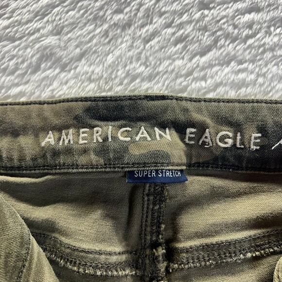 American Eagle Jeans Womens Size 0 Green Camo Hi Rise Jeggings Super Stretch - Picture 3 of 8